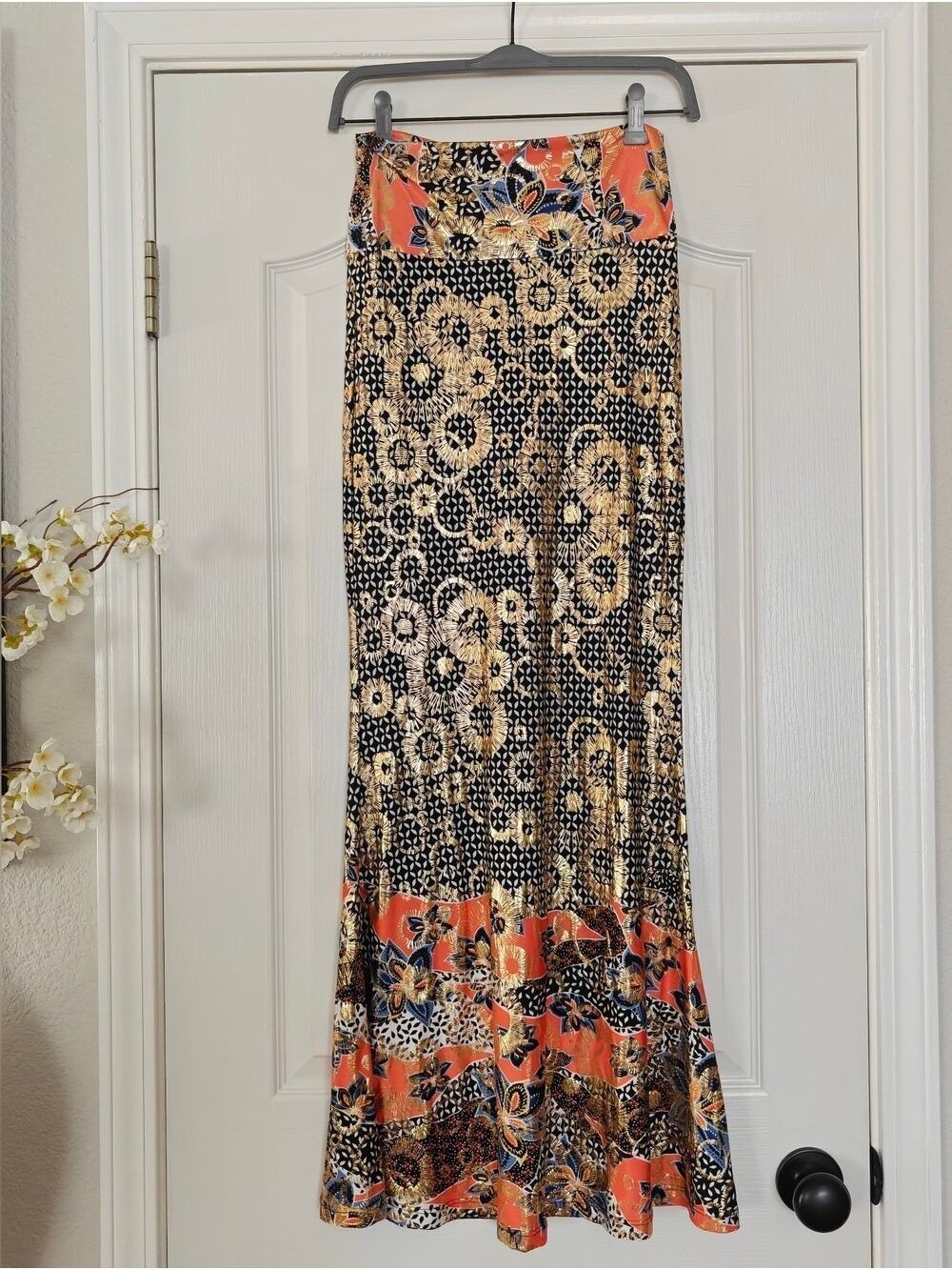 Venus Metallic Gold Foil Maxi Skirt Women's XS Stretch Flattering Fitted Mermaid